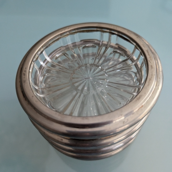 Vintage Coasters, Italian Silver Glass Crystal Coasters, Set of 4 Bar Decor - Picture 11 of 17